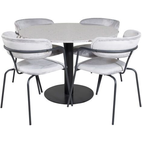 RazziaGR ensemble table, table terrazzo gris et 4 Arrow chaises Velours gris. - terrazzogris,gris