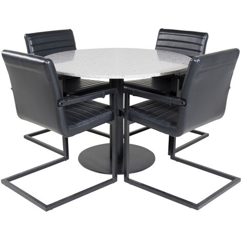 RazziaGR ensemble table, table terrazzo gris et 4 Art chaises Similicuir PU noir. - terrazzogris,noir