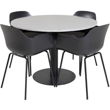 RazziaGR ensemble table, table terrazzo gris et 4 Comfort chaises noir. - terrazzogris,noir