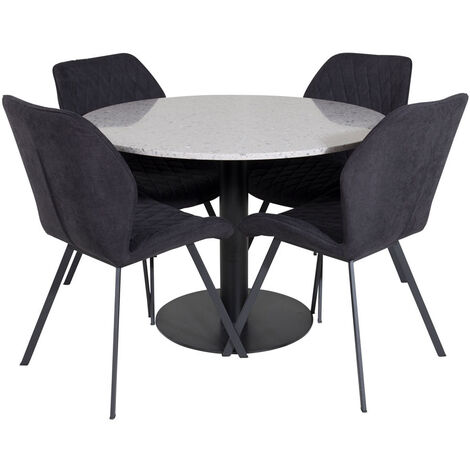 RazziaGR ensemble table, table terrazzo gris et 4 Gemma chaises noir. - terrazzogris,noir