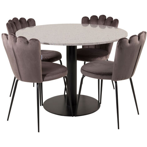 RazziaGR ensemble table, table terrazzo gris et 4 Limhamn chaises Velours gris. - terrazzogris,gris