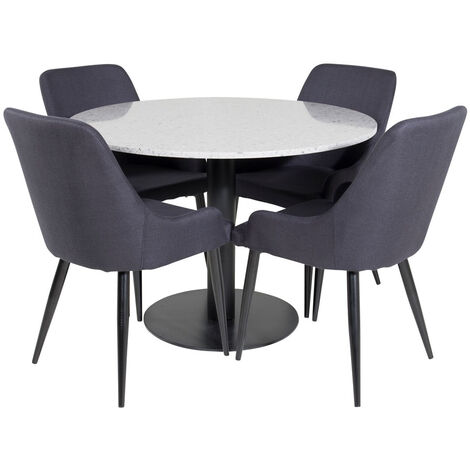 RazziaGR ensemble table, table terrazzo gris et 4 Plaza chaises noir. - terrazzogris,noir