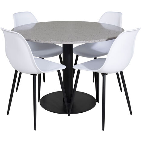 RazziaGR ensemble table, table terrazzo gris et 4 Polar chaises blanc. - terrazzogris,blanc