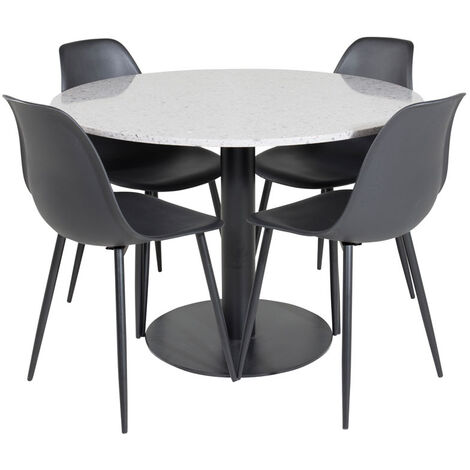 RazziaGR ensemble table, table terrazzo gris et 4 Polar chaises noir. - terrazzogris,noir