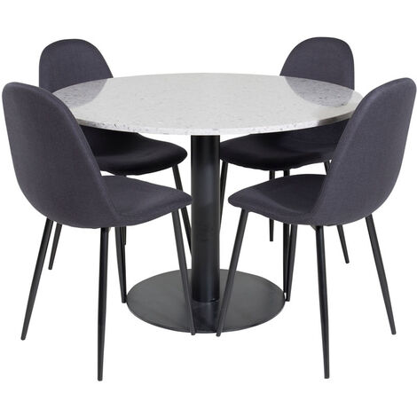 RazziaGR ensemble table, table terrazzo gris et 4 Polar chaises noir. - terrazzogris,noir