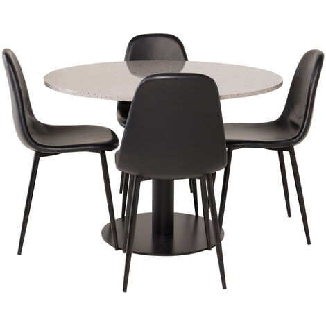 RazziaGR ensemble table, table terrazzo gris et 4 Polar chaises Similicuir PU noir. - terrazzogris,noir