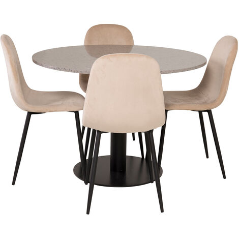 RazziaGR ensemble table, table terrazzo gris et 4 Polar chaises Velours beige. - terrazzogris,beige