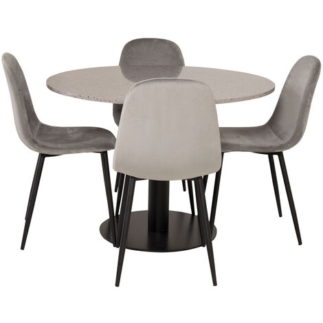 RazziaGR ensemble table, table terrazzo gris et 4 Polar chaises Velours gris. - terrazzogris,gris