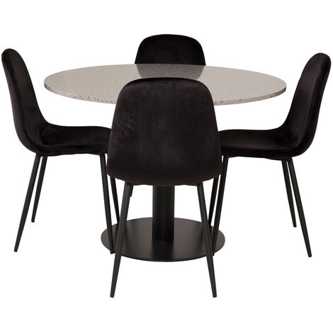 RazziaGR ensemble table, table terrazzo gris et 4 Polar chaises Velours noir. - terrazzogris,noir