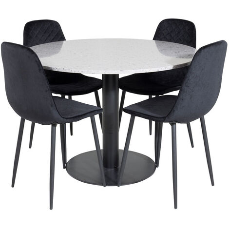 RazziaGR ensemble table, table terrazzo gris et 4 Polar Diamond chaises Velours noir. - terrazzogris,noir