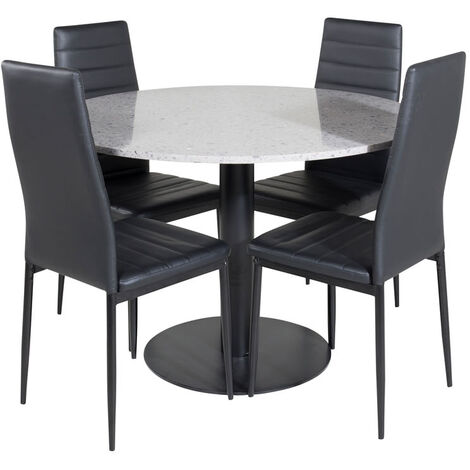 RazziaGR ensemble table, table terrazzo gris et 4 Slim High Back chaises Similicuir PU noir. - terrazzogris,noir