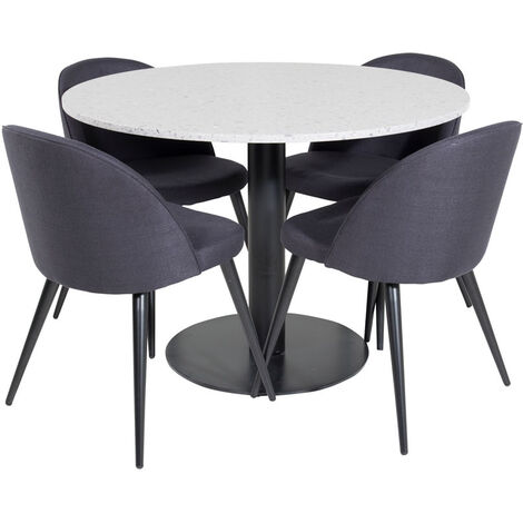 RazziaGR ensemble table, table terrazzo gris et 4 Velvet chaises noir. - terrazzogris,noir