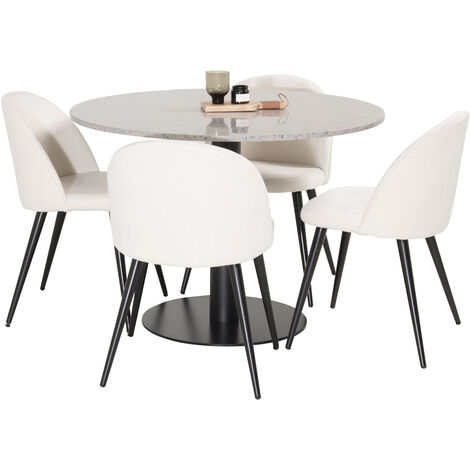 RazziaGR ensemble table, table terrazzo gris et 4 Velvet chaises Velours côtelé beige, noir. - terrazzogris,beige,noir