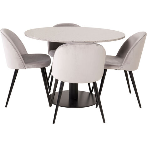 RazziaGR ensemble table, table terrazzo gris et 4 Velvet chaises Velours grisclair. - terrazzogris,grisclair