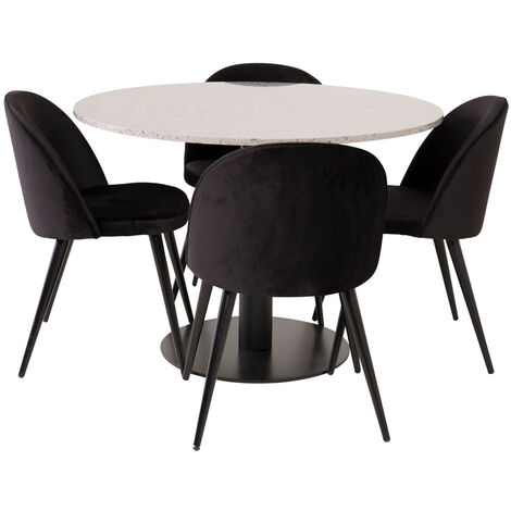 RazziaGR ensemble table, table terrazzo gris et 4 Velvet chaises Velours noir. - terrazzogris,noir