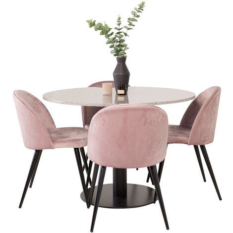 RazziaGR ensemble table, table terrazzo gris et 4 Velvet chaises Velours rose, noir. - terrazzogris,rose,noir