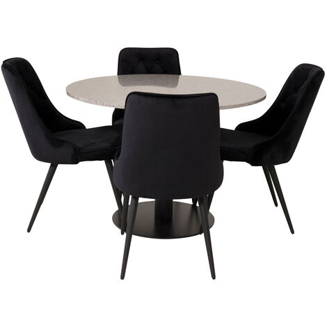 RazziaGR ensemble table, table terrazzo gris et 4 Velvet Deluxe chaises Velours noir. - terrazzogris,noir