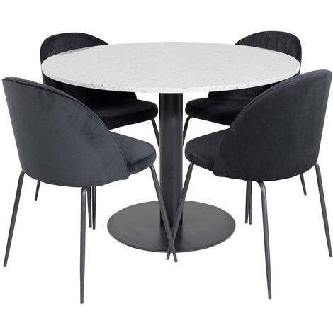 RazziaGR ensemble table, table terrazzo gris et 4 Wrinkles chaises Velours noir. - terrazzogris,noir