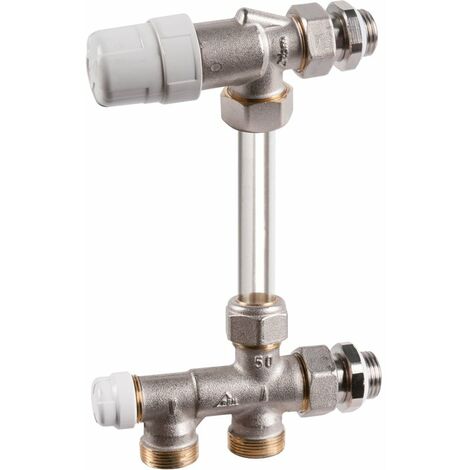 RBM – Kit de raccordement monotube 1/2'' – Robinet thermostatisable équerre inversé – Corps en laiton nickelé – Joints en élastomère