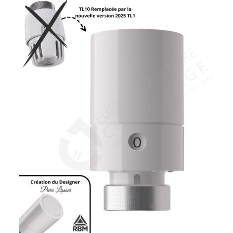 RBM – Tête thermostatique TL10 – Capteur à dilatation liquide – Plage d'étalonnage +10 à +30 °C – Filetage M 30 mm – Intervention antigel 7 °C