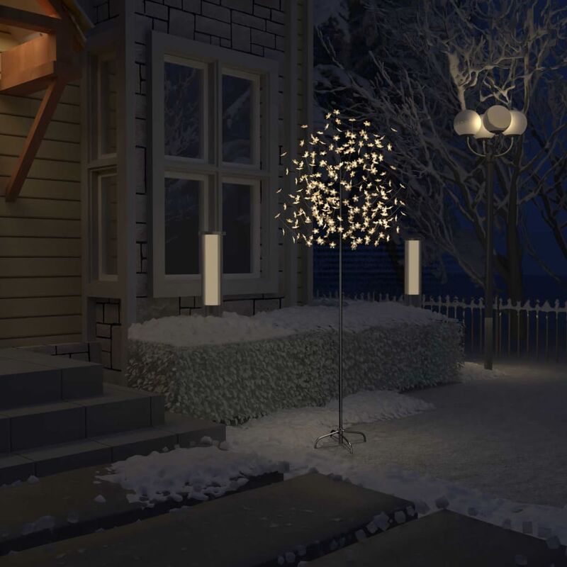 

Árbol de Navidad 220 LEDs luz blanca cálida flores de cerezo 220 cm - Negro