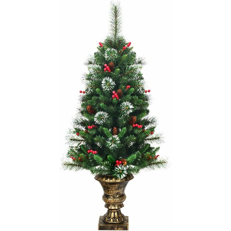 

Árbol de Navidad Artificial de 120cm Árbol de Navidad Decorativa de Nieve,Piñas y Frutos Rojos con Agujas de PVC de 193 Puntas