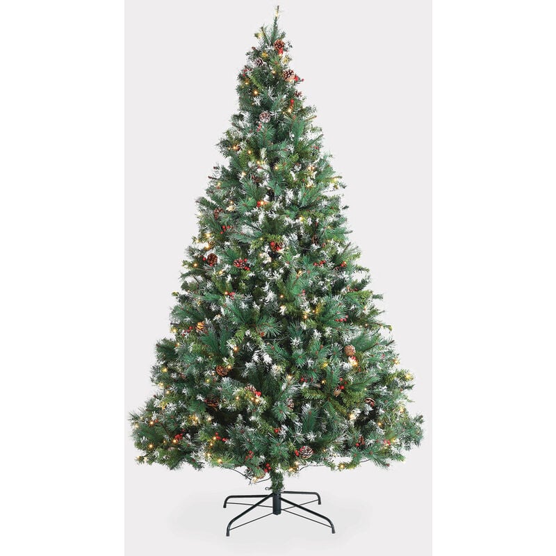 

Árbol de Navidad artificial de lujo de 240 cm con luces de colores, adornos y soporte incluidos - FLECOS