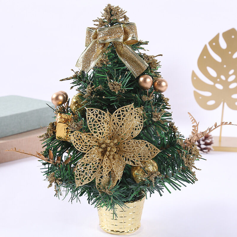 

Árbol de Navidad de 30 cm, decoraciones navideñas de oficina, simulación de plantas de oficina, oro