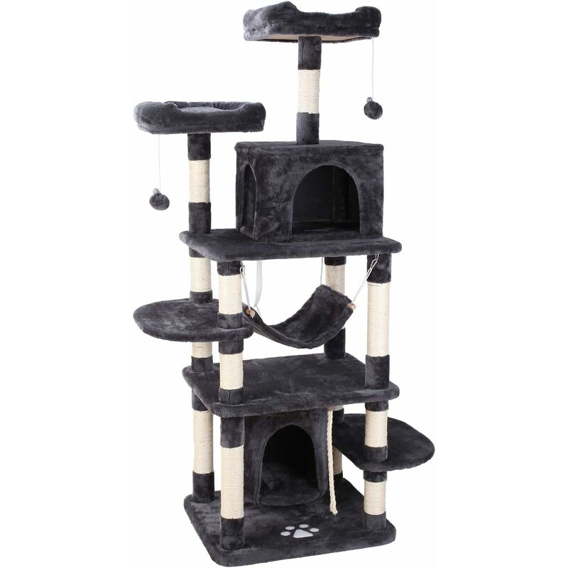 

Árbol para Gatos, Rascador con Nidos, Torre de Escalada 170cm con Hamaca, Plataforma, Bolas de Juego y Juguete de Sisal Natural, Diseño Anticaídas,