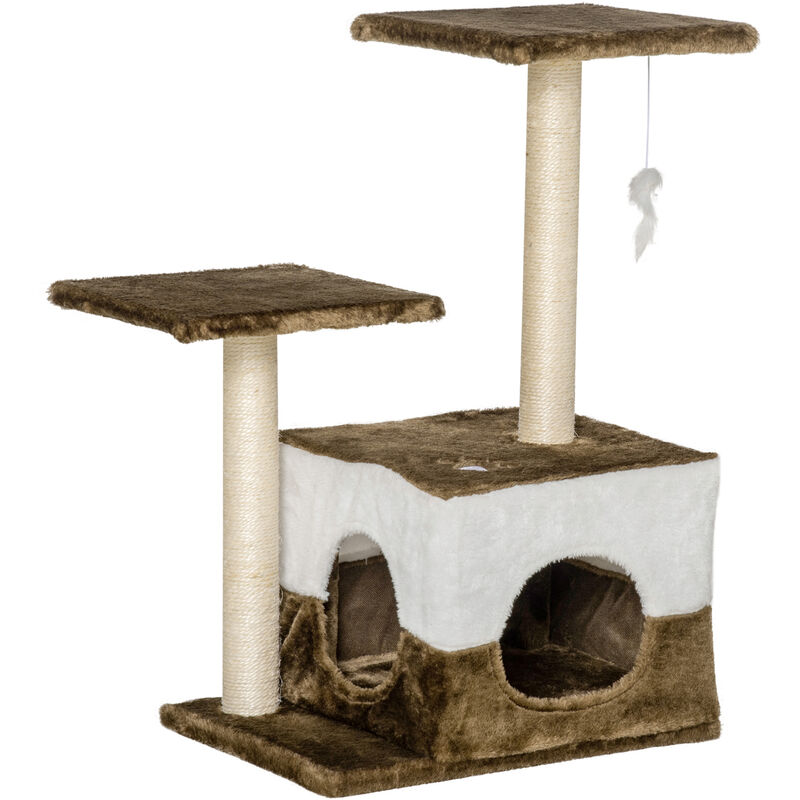 

Pawhut - Árbol Rascador para Gatos Altura 70 cm con Cueva de Felpa Suave 2 Plataformas Postes Rascadores de Sisal Natural y Ratón de Juguete 45x33x70