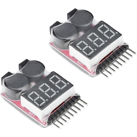 RC 1–8 s Lipo-Batterietester, Monitor, Summer, Niederspannungsalarm, Spannungsprüfer mit LED-Anzeige für Lipo Life LiMn Li-ION-Akku (2 Stück)