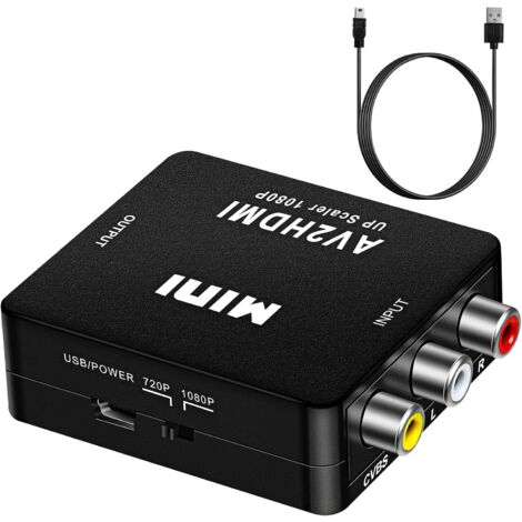 RCA-zu-HDMI-Adapter, Mini-AV-RCA-CVBS-zu-HDMI-Video-Audio-Konverter, Unterstützung 720 1080P für PC Xbox PS3 PS2 TV STB