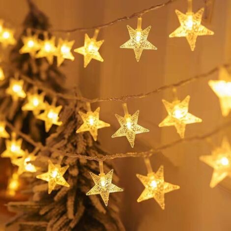 RCBBETT ZA SAS Guirlande lumineuse étoiles, 10 m 70 LED blanc chaud, 8 modes, étanche, sur secteur, décoration intérieure et extérieure, ambiance pour fête, Noël, Halloween, mariage