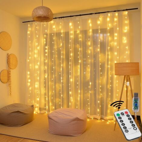 RCBBETT ZA SAS Rideau lumineux style glaçon connectable, 3 m x 3 m 300 LED, blanc chaud ou blanc froid, 8 modes, IP44 étanche, prise EU, décoration intérieure et extérieure pour Saint-Valentin, fête