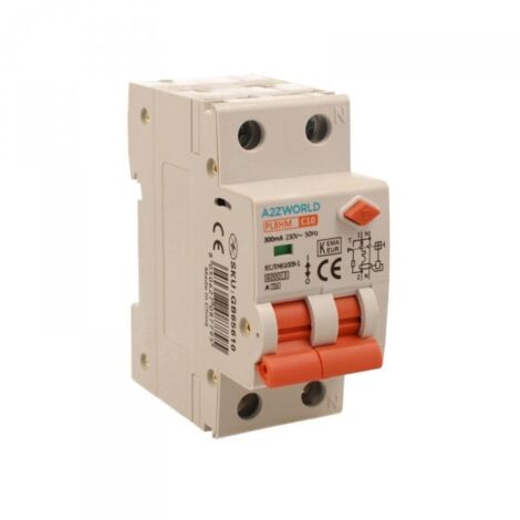 RCBO Doppia Leva, Interruttore Magnetotermico Differenziale Tipo A Curva C 1P+N 2M 6000A 300mA C10A AC 230V IP20 IEC61009-1 PL8HM