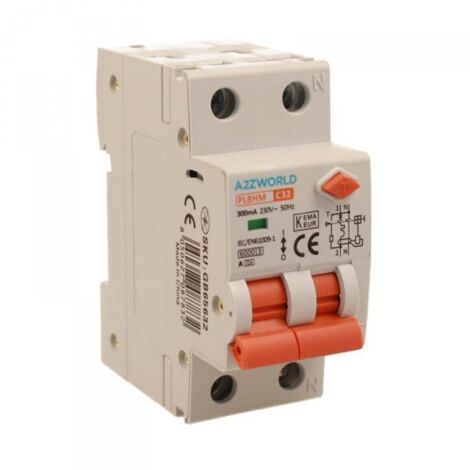 RCBO Doppia Leva, Interruttore Magnetotermico Differenziale Tipo A Curva C 1P+N 2M 6000A 300mA C32A AC 230V IP20 IEC61009-1 PL8HM