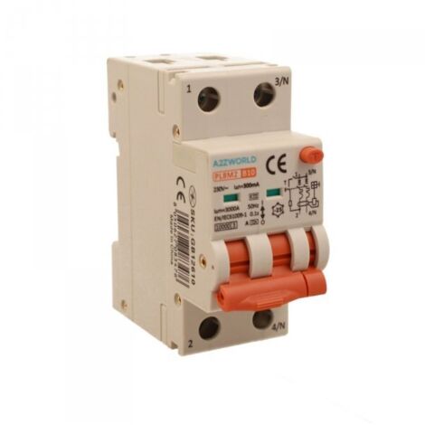 RCBO Interruttore Magnetotermico Differenziale Con Doppia Leva Tipo A Curva B 2P 2M 6000A 300mA, Diagnostica Visiva, B10A  AC 230V IP20 IEC61009-1 PL8M2