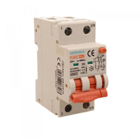 RCBO Interruttore Magnetotermico Differenziale Con Doppia Leva Tipo A Curva B 2P 2M 6000A 300mA, Diagnostica Visiva, B16A  AC 230V IP20 IEC61009-1 PL8M2