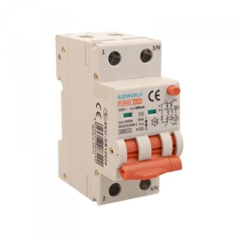 RCBO Interruttore Magnetotermico Differenziale Con Doppia Leva Tipo A Curva B 2P 2M 6000A 300mA, Diagnostica Visiva, B20A  AC 230V IP20 IEC61009-1 PL8M2