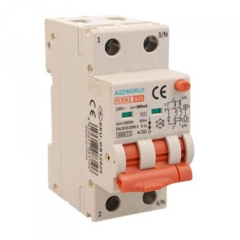 RCBO Interruttore Magnetotermico Differenziale Con Doppia Leva Tipo A Curva B 2P 2M 6000A 300mA, Diagnostica Visiva, B25A  AC 230V IP20 IEC61009-1 PL8M2
