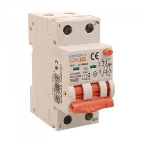 RCBO Interruttore Magnetotermico Differenziale Con Doppia Leva Tipo A Curva B 2P 2M 6000A 300mA, Diagnostica Visiva, B40A  AC 230V IP20 IEC61009-1 PL8M2