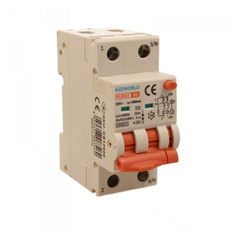 RCBO Interruttore Magnetotermico Differenziale Con Doppia Leva Tipo A Curva B 2P 2M 6000A 300mA, Diagnostica Visiva, B6A  AC 230V IP20 IEC61009-1 PL8M2