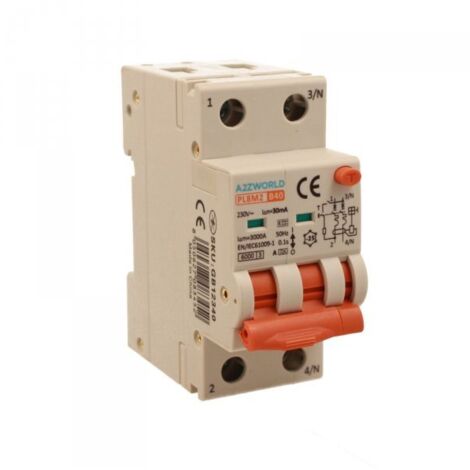 RCBO Interruttore Magnetotermico Differenziale Con Doppia Leva Tipo A Curva B 2P 2M 6000A 30mA, Diagnostica Visiva, B40A  AC 230V IP20 IEC61009-1 PL8M2