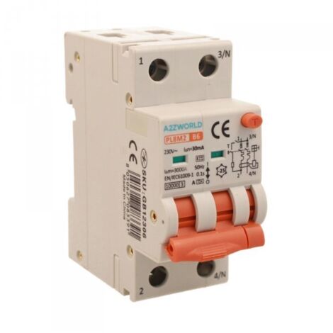 RCBO Interruttore Magnetotermico Differenziale Con Doppia Leva Tipo A Curva B 2P 2M 6000A 30mA, Diagnostica Visiva, B6A  AC 230V IP20 IEC61009-1 PL8M2