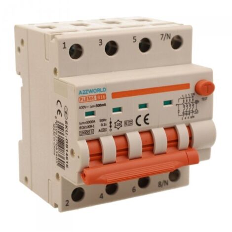 RCBO Interruttore Magnetotermico Differenziale Con Doppia Leva Tipo A Curva B 4P 4M 6000A 300mA, Diagnostica Visiva, B16A  AC 400V IP20 IEC61009-1 PL8M4 4P
