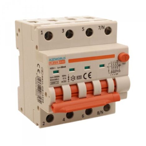 RCBO Interruttore Magnetotermico Differenziale Con Doppia Leva Tipo A Curva B 4P 4M 6000A 30mA, Diagnostica Visiva, B40A  AC 400V IP20 IEC61009-1 PL8M4 4P