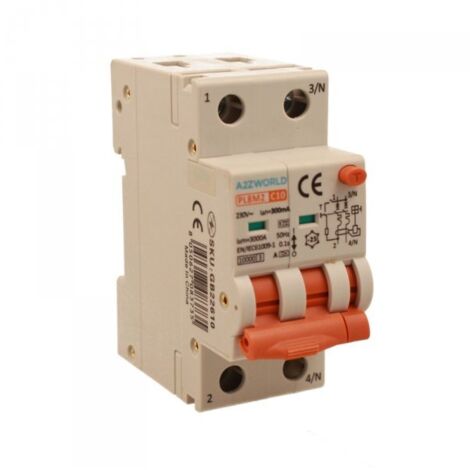 RCBO Interruttore Magnetotermico Differenziale Con Doppia Leva Tipo A Curva C 2P 2M 6000A 300mA, Diagnostica Visiva, C10A  AC 230V IP20 IEC61009-1 PL8M2 GB65610