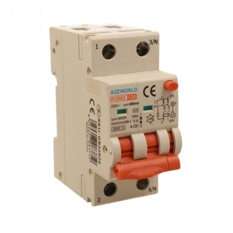 RCBO Interruttore Magnetotermico Differenziale Con Doppia Leva Tipo A Curva C 2P 2M 6000A 300mA, Diagnostica Visiva, C20A  AC 230V IP20 IEC61009-1 PL8M2 GB65620