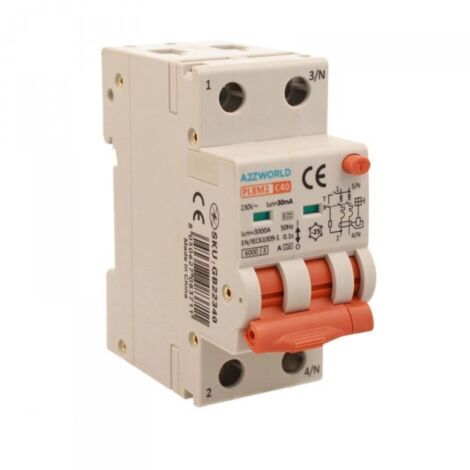 RCBO Interruttore Magnetotermico Differenziale Con Doppia Leva Tipo A Curva C 2P 2M 6000A 30mA, Diagnostica Visiva, C40A  AC 230V IP20 IEC61009-1 PL8M2 GB65340