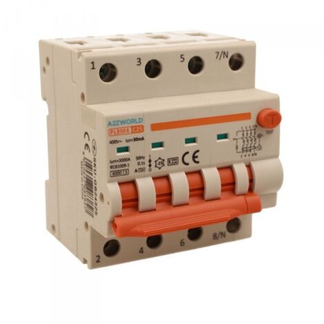 RCBO Interruttore Magnetotermico Differenziale Con Doppia Leva Tipo A Curva C 4P 4M 6000A 30mA, Diagnostica Visiva, C25A  AC 400V IP20 IEC61009-1 PL8M4 4P GB66325